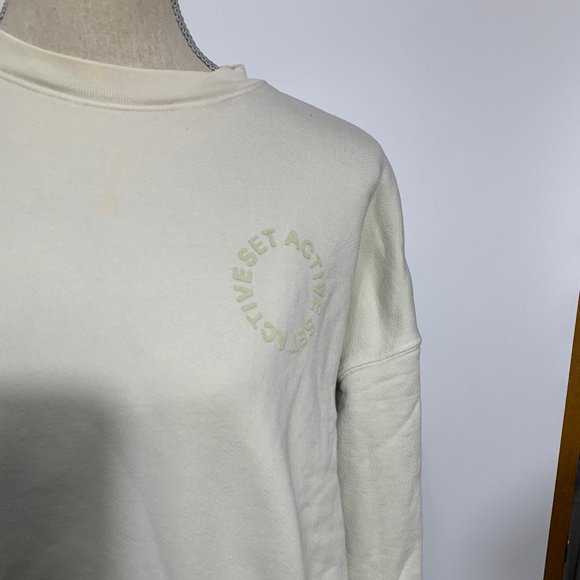 Set Active Beige Heavy Crewneck Sweatshirt Size Small - Picture 7 of 10